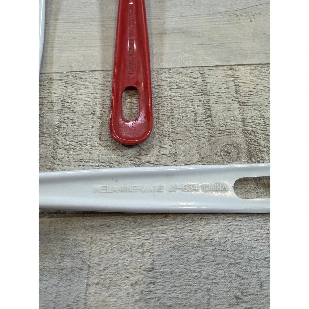 Vintage Melamine Ware Kitchen Utensils Lot of 3 Red White Spoon Spatulas